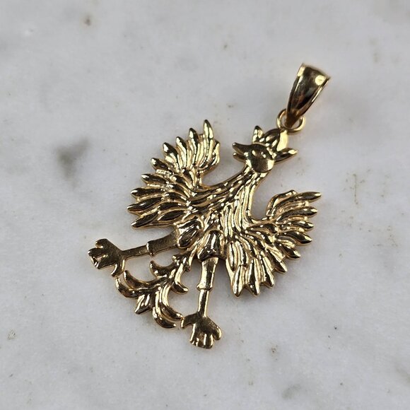 Vintage Estate 14k Yellow Gold Polish Eagle Phoenix Pendant 1.9g E3936